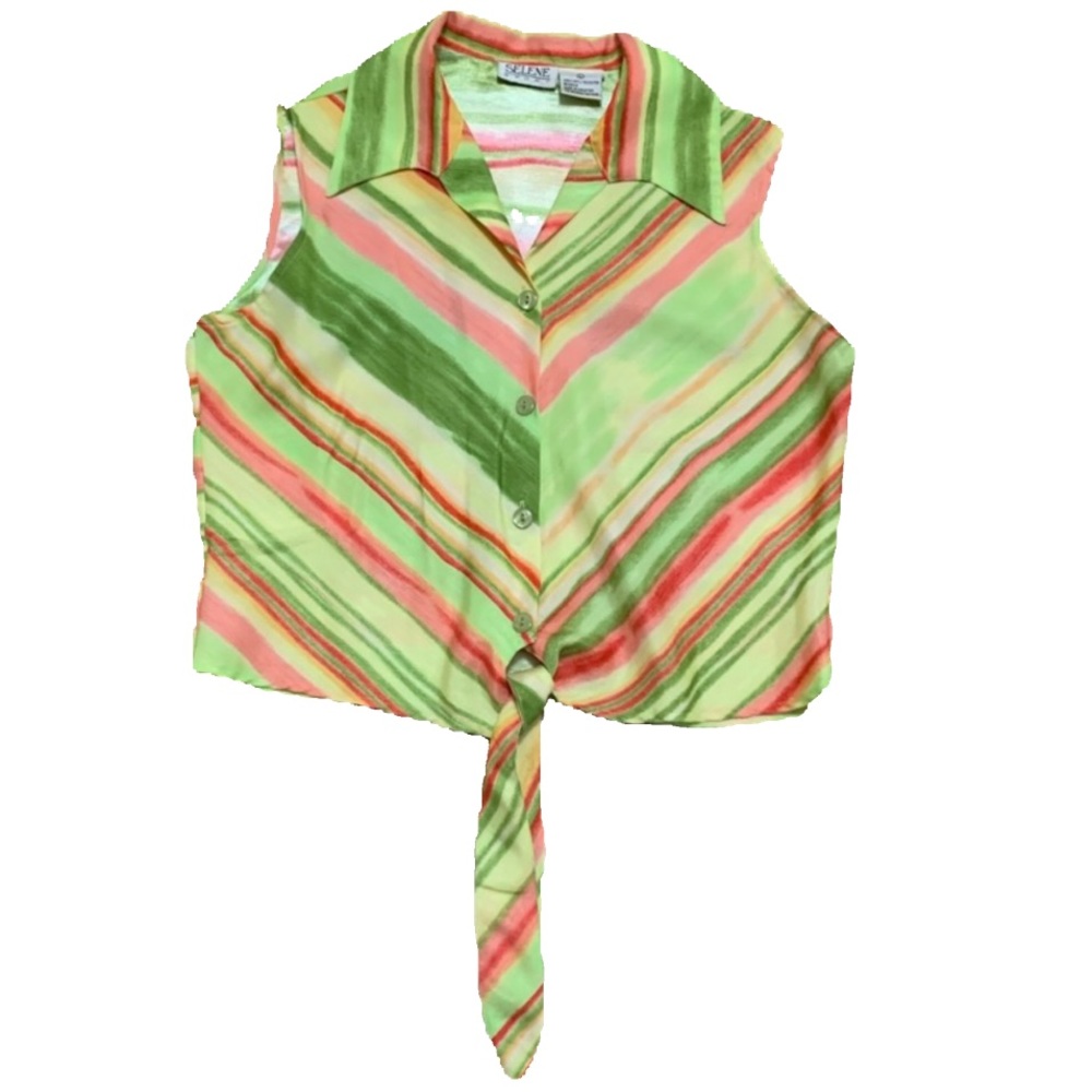 Vintage Green & Pink Striped Top L